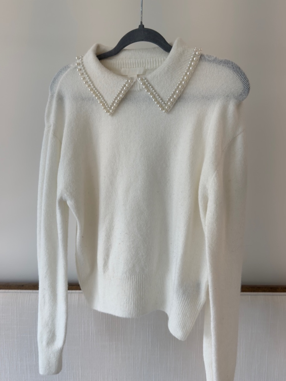 H&M Cream Pearl-Trim Collared Sweater